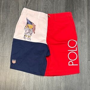 Polo by Ralph Lauren Men's Red and Navy Color Block Teddy Bear Shorts
